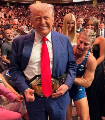 Trump at Michigan Pride month event, catheter clearly visible